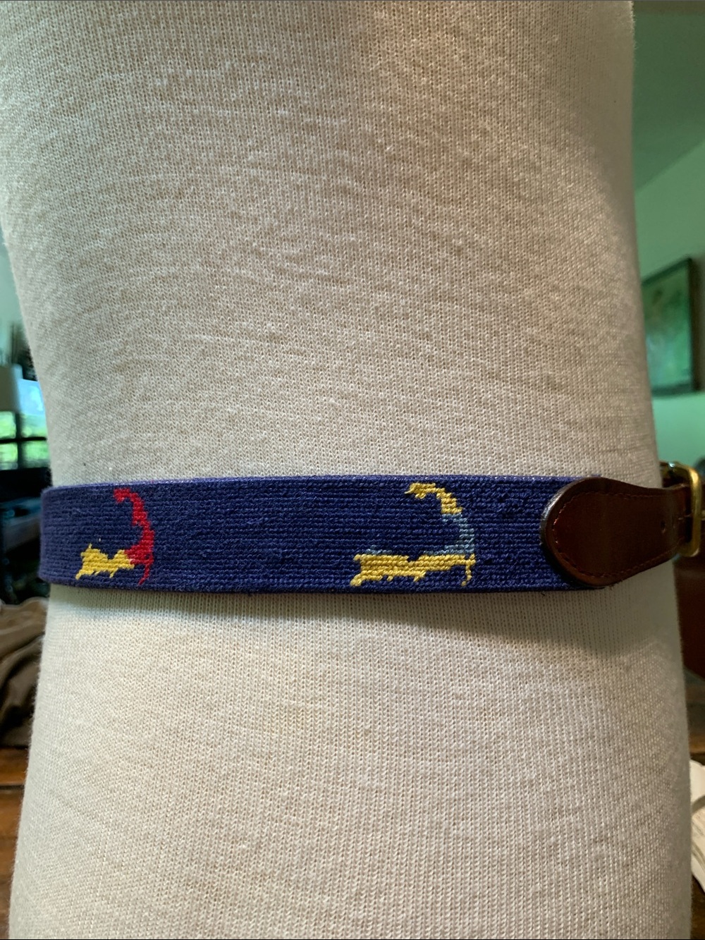 SMATHERS & BRANSON MASSACHUSETTS NANTUCKET CAPECOD MV NEEDLEPOINT LEATHER BELT